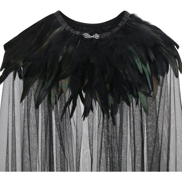 Womens Halloween Evil Queen Witch Cosplay Cloak Steampunk Black Carnival Costume - Picture 5 of 7